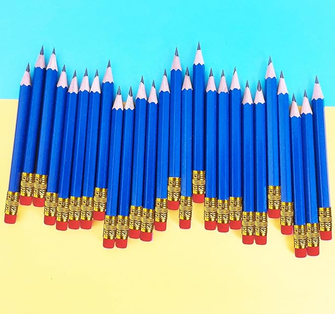 Adhere 25pcs Golf Pencils with Eraser Pre sharpened Hexagon half Wooden Pencils Graphite 2B for Golf Event Scoring,Classroom,Wedding,Company Meetings,Pew, Pocket (Blue)