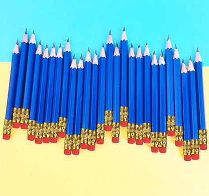 Adhere 25pcs Golf Pencils with Eraser Pre sharpened Hexagon half Wooden Pencils Graphite 2B for Golf Event Scoring,Classroom,Wedding,Company Meetings,Pew, Pocket (Blue)
