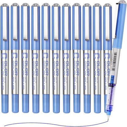 EYEYE 0.5mm Blue Pens Needle Tip, 12 Pack Rollerball Pen Extra Fine Point Quick Dry, Blue Liquid Ink Pens Fine Point Smooth Writing Pen for Journaling, Note Taking, Office, School Supplies