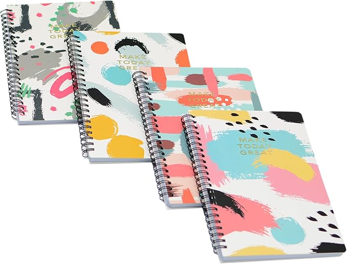 Yansanido Spiral Notebook, 4 Pcs A5 Thick Graffiti Design Hardcover 8mm Ruled 4 Color 80 Sheets -160 Pages Journals for Study and Notes (Colorful)