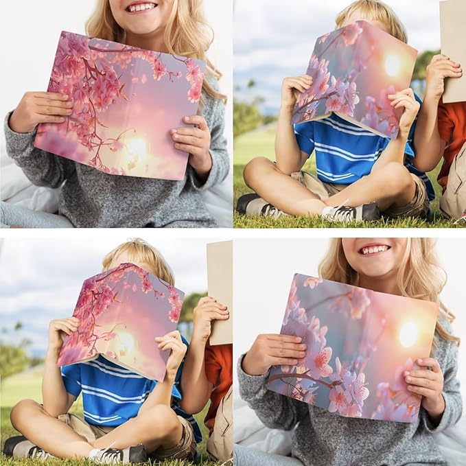 Book Cover 2 Pack Washable Peach Blossom Book Protector Pouch for Kids 9x11 Inches, Stretchable Reusable Book Sox for School Home Use