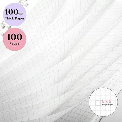 Yoment Graph Paper Notebook Spiral Notebook 8.5 x 11 A4 Large Grid Paper Notebooks, 100 GSM Thick Graph Paper, Plastic Cover Graphing Notebook for Work School Engineering, A4 Pink