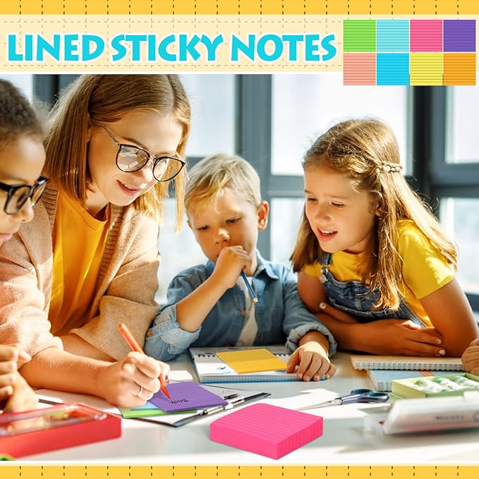Yexiya 64 Pcs Lined Sticky Notes Self Stick Notes with Lines Bright Assorted Colors Sticky Notes for Home Office Products Post Memos, 1920 Sheets(3 x 3 Inch,Lined, Blank)