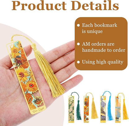 Sibba Book Marks for Book, 4Pcs Hollow Flower Metal Bookmarks with Tassels, Durable Retro Handmade Bookmarks for Women Kids Students Teachers and Book Lovers, Pretty&Increase Reading Interest