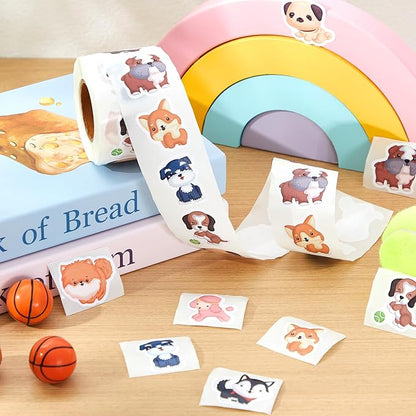 1 Roll Animal Stickers Reward Cute Space Stickers Office Supplies Incentives Sticker Animal Party Favor Decal, 500 Pcs Each Roll(Dog)