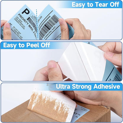 Phomemo 4X6'' Thermal Shipping Label- Pack of 500 4x6 Fan-Fold Label for Shipping Labels, Address, Mail, Product Logo Labels, Commercial Grade, Blue