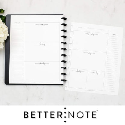 BetterNote Horizontal Undated Calendar Refill Pages for Disc Notebook, fits The Happy Planner, Discbound Levenger Circa, Staples Arc, TUL (Modern- 6 months, 11-Disc, 8.5"x11")