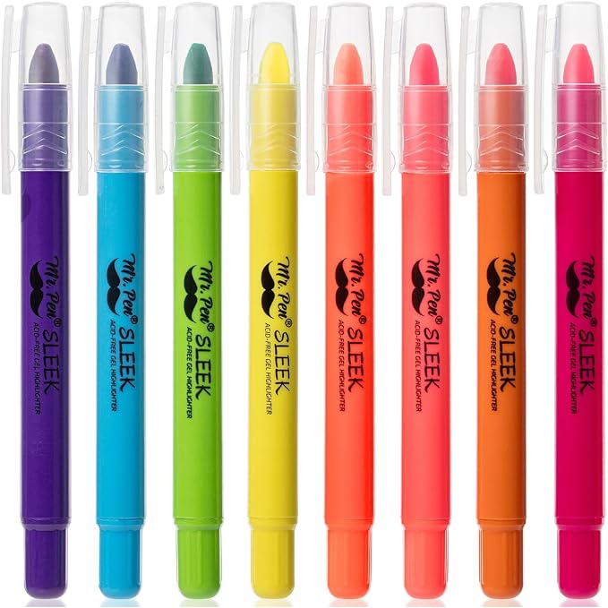 Mr. Pen No Bleed Gel Highlighter, Bible Highlighters, Assorted Colors, Pack of 8, Fluorescent Gel Highlighters