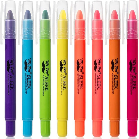 Mr. Pen No Bleed Gel Highlighter, Bible Highlighters, Assorted Colors, Pack of 8, Fluorescent Gel Highlighters