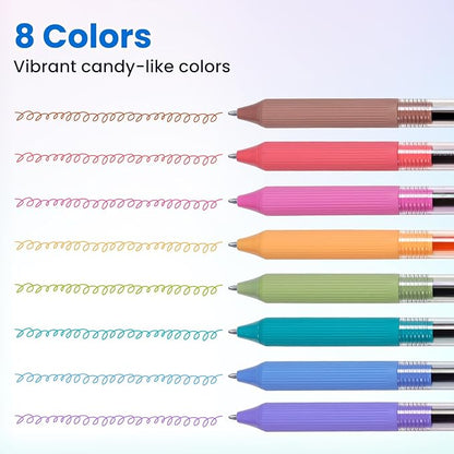 WRITECH Gel Pens Fine Point: 0.5mm Multicolor Ink Retractable 8ct Smooth Writing No Smear for Journaling Drawing Note Taking Silent Click Assorted Colored Pen Set 8ct Juice color