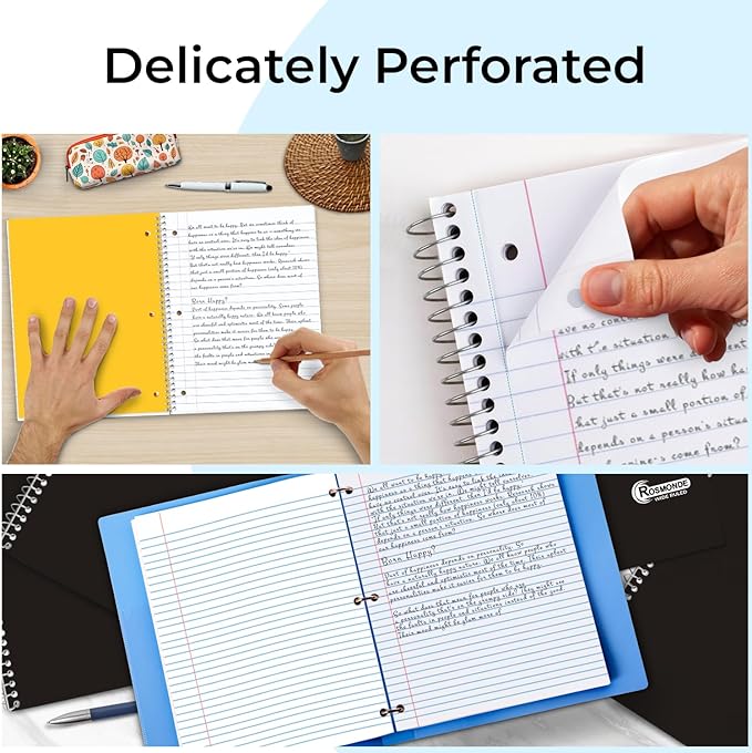 1 Subject Spiral Notebook, 12 Pack, Wide Ruled, Water Resistant Cover, Thick 140 Pages/Book (70 Sheets), 8 x 10-1/2, 3 Hole, Bulk School & Office, Black Cover