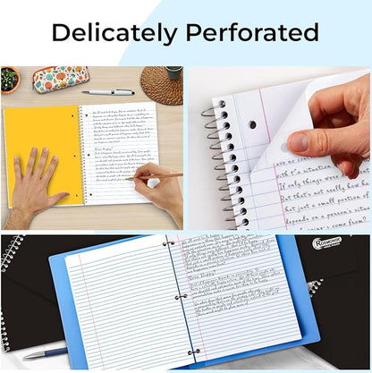 1 Subject Spiral Notebook, 12 Pack, Wide Ruled, Water Resistant Cover, Thick 140 Pages/Book (70 Sheets), 8 x 10-1/2, 3 Hole, Bulk School & Office, Black Cover