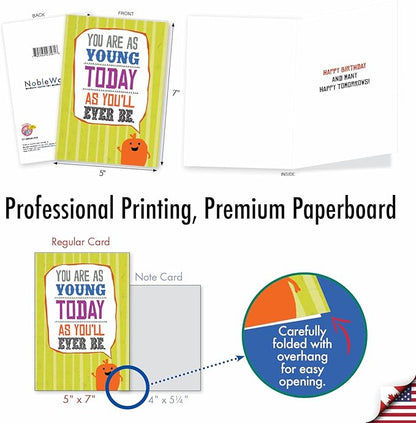 NobleWorks - 1 Funny Happy Birthday Greeting Card - Humor, Notecard Talk Bubbles - As Young Today C7190BDG