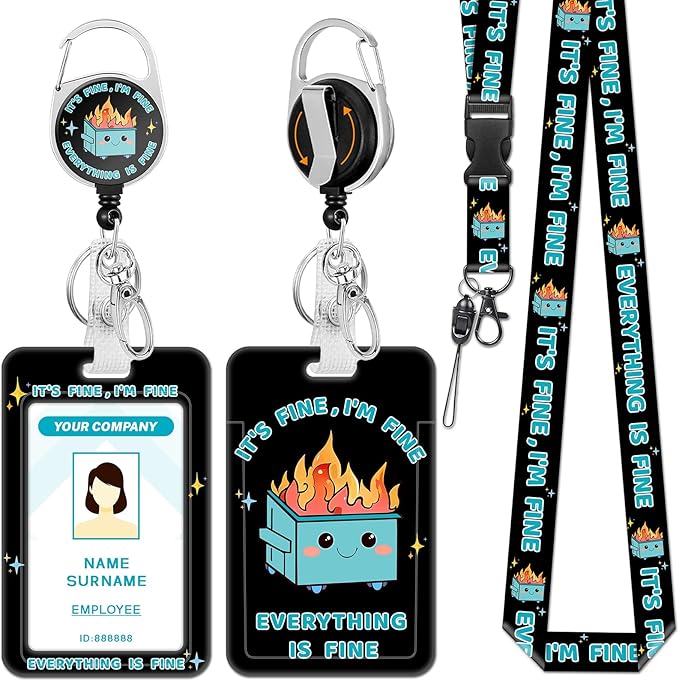 Lanyards for Id Badges, Dumpster on Fire Badge Holder with Retractable Reel Clip, Funny Work Name Tags Keychain Lanyard ID Card Protector Cover Case for Women Teacher Nurse Doctor Office
