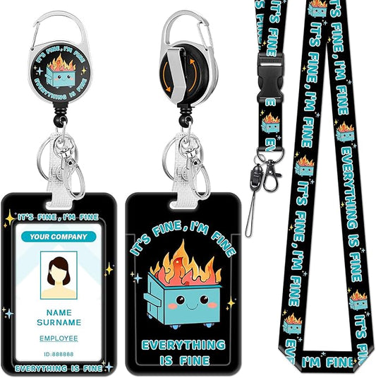 Lanyards for Id Badges, Dumpster on Fire Badge Holder with Retractable Reel Clip, Funny Work Name Tags Keychain Lanyard ID Card Protector Cover Case for Women Teacher Nurse Doctor Office