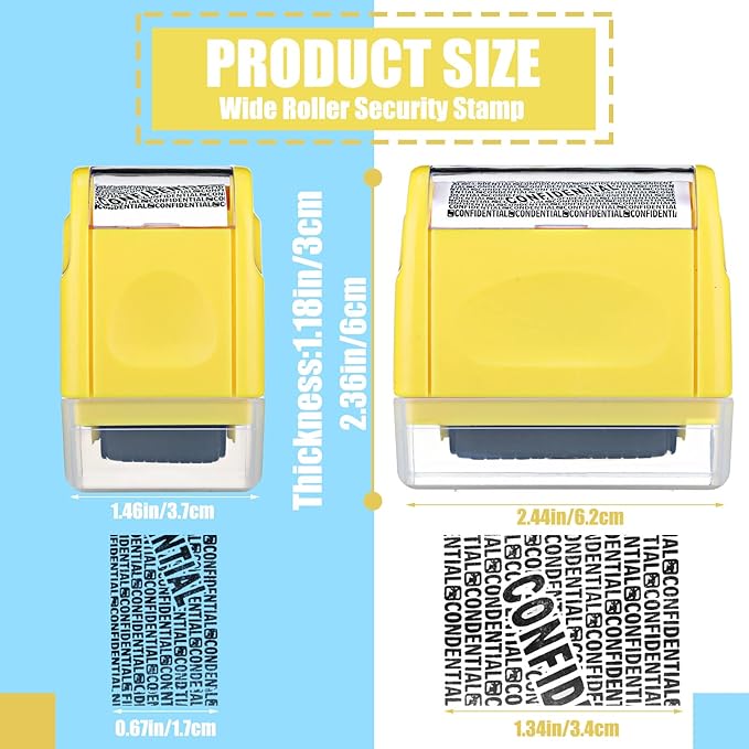 Nezyo 2 Pack Identity Protection Roller Stamp Identity Theft Stamp Confidential Roller Stamp Privacy Stamp Information Blocker Stamp and 4 Pack Refill Ink for ID Account Data Address Security(Yellow)