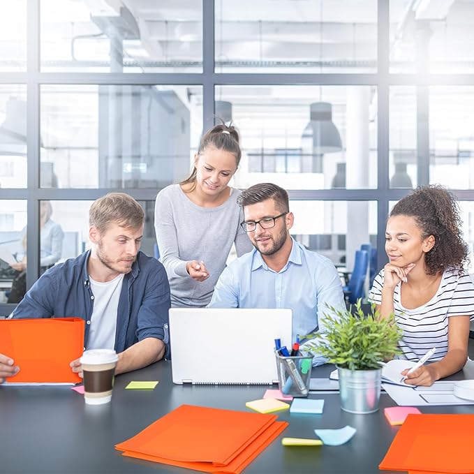 Cholemy 6 Pcs Plastic Pocket Folders with Prong 2 Heavy Duty Pockets Folders with 3 Prongs Letter Size Paper Folders Bulk File Plastic Folders with Fasteners for Office Workers (Orange)