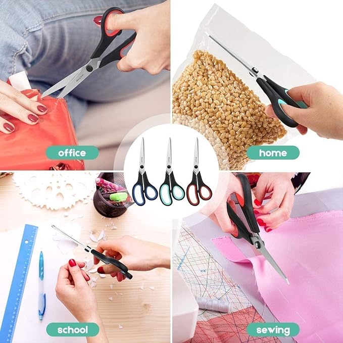 School Scissors Set of 24-Pack, 8" Scissors All Purpose Comfort-Grip Handles Sharp Scissors for High/Middle School Student Teacher Scissor, Office Home Sewing Fabric Supplies, for Right Left Handed