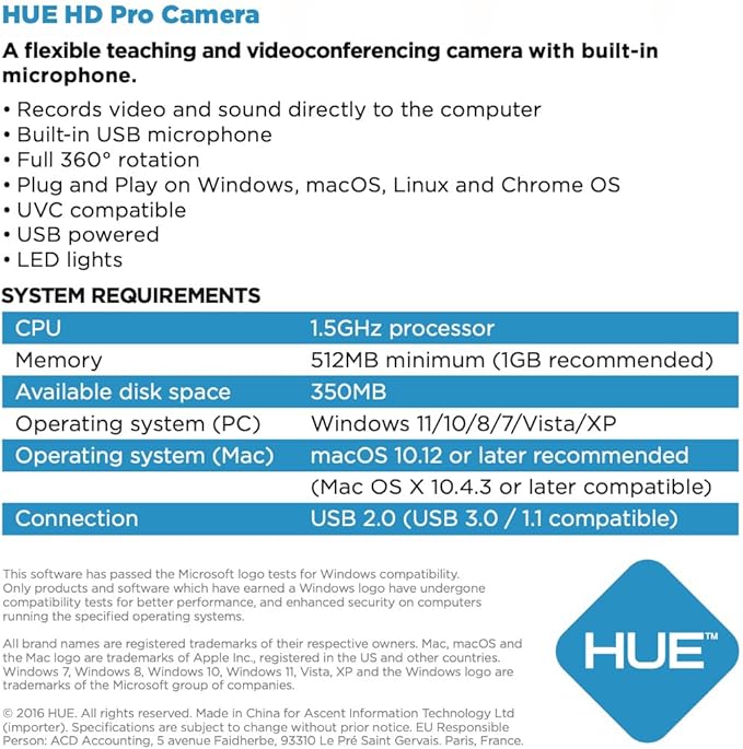 HUE HD Pro Flexible USB Video and Document Camera (Black)