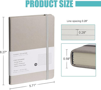 Lined Journal Notebook, (Grey), 160 Pages, Medium 5.7 inches x 8 inches - 100 gsm Thick Paper, Hardcover