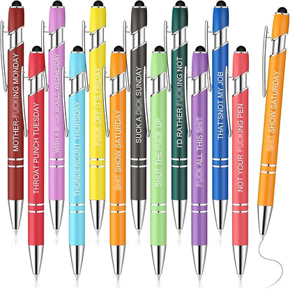 Zonon 12 Pieces Inspirational Pens Bulk Easter Basket Stuffers Motivational Quotes Ballpoint Pens with Stylus Tip Inspirational Gifts for School Office Teachers(Fancy Color,Funny Week)