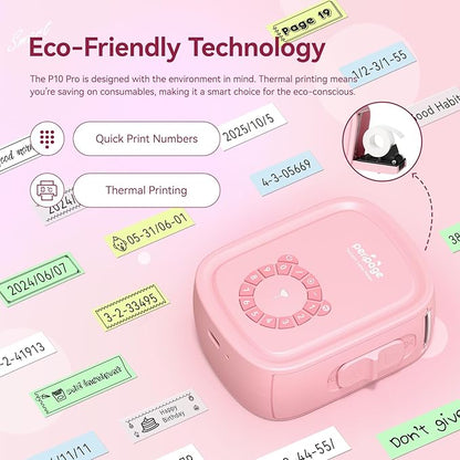 Portable Label Maker Machine P10Pro - Wireless Bluetooth Label Printer with Tape Included, Multiple Templates, Easy to Use for Office and Home Organization, USB Rechargeable（Pink）