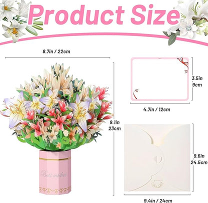 Get Well Soon Card, Popup Flower Lilies Birthday Card Thinking of You Gift Care Gift Cards for Women Mom Wife Friends Female Congratulations Gifts Anniversary Card