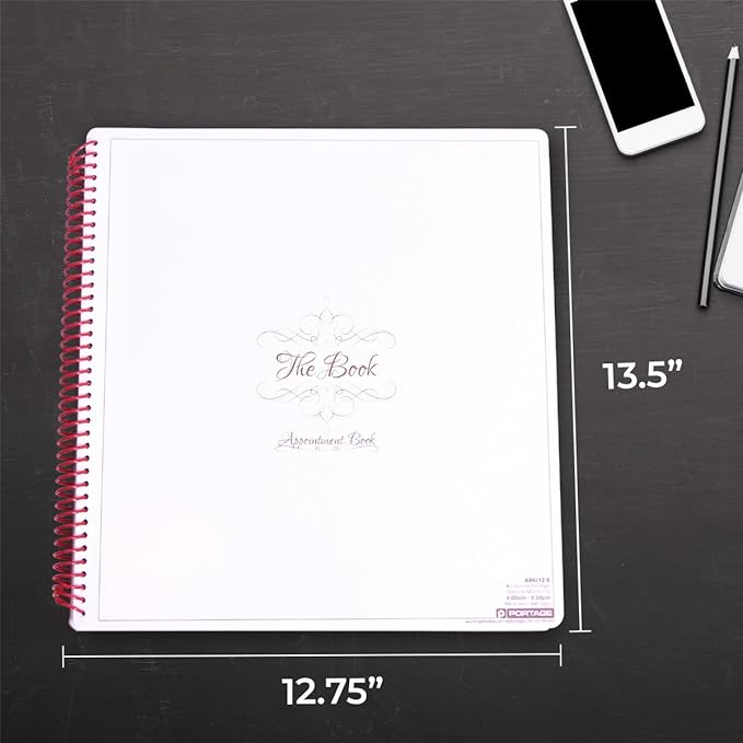 Notebook Planner, 6 Column Appointment Book – Large 12.75" x 13.5" Undated 2024 Planner, Daily & Hourly Planner in 15 Minute Increments – Spiral Notebook Organizer for Scheduling Appointments (6 Column)