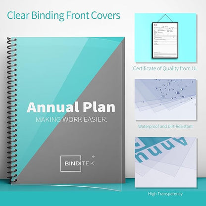 Binditek 200 Pack Binding Covers and Backs Set, 8.5 x 11 Inches, Including 100 Pcs 8 Mil Clear PVC Binding Covers, 100 Pcs 12 Mil Sand-Textured Polycovers, for Letter Size