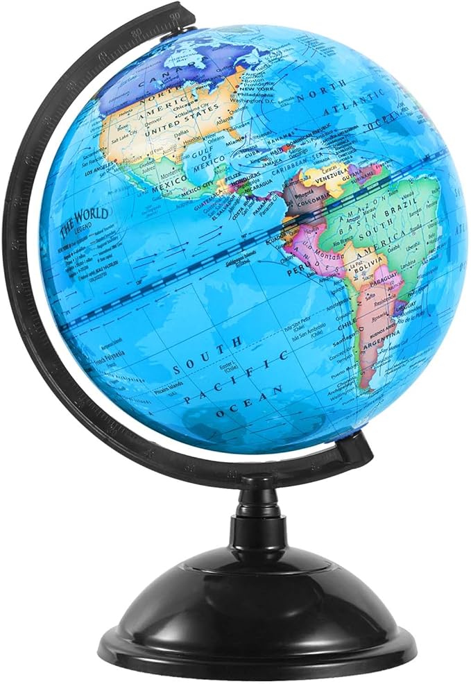 8 Inch World Globe with Stand Rotating Earth Spinning Globe for Kids Geography Classroom Education or Decorations (Blue)