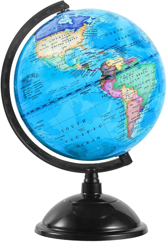 8 Inch World Globe with Stand Rotating Earth Spinning Globe for Kids Geography Classroom Education or Decorations (Blue)