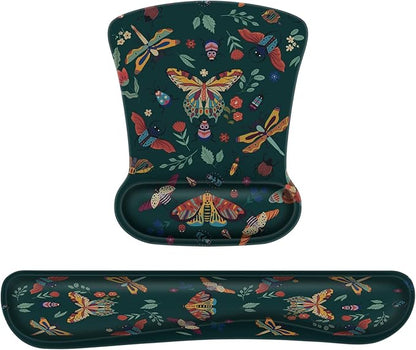 iCasso Ergonomic Mouse Pad with Wrist Rest, Keyboard Wrist Rest Mouse Wrist Rest, Made of Memory Foam, Easy Typing and Relieve Wrist Pain, Perfect for Computer Keyboard Office(Green Butterfly)