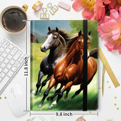 Padfolio Folder with Clipboard,Portfolios Organizer Clipboards with Storage Clipboard Writing Pad PU Leather Conference Document Organizer with Business Card Holder,Running Horse