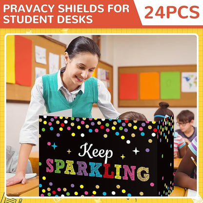 Honoson 24 Pcs Bulk Inspirational Privacy Folders for Students Cardboard Test Privacy Boards Motivational Words Desk Dividers Shield for Classroom School Study Supplies, 6 Styles(Motivational)
