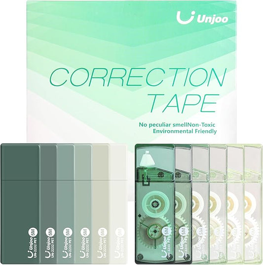 White Correction Tape, Easy To Use Cute Applicator for Instant Corrections, For school, Office Workers (Gradient Green, 5M/196" x 0.2",12pack)