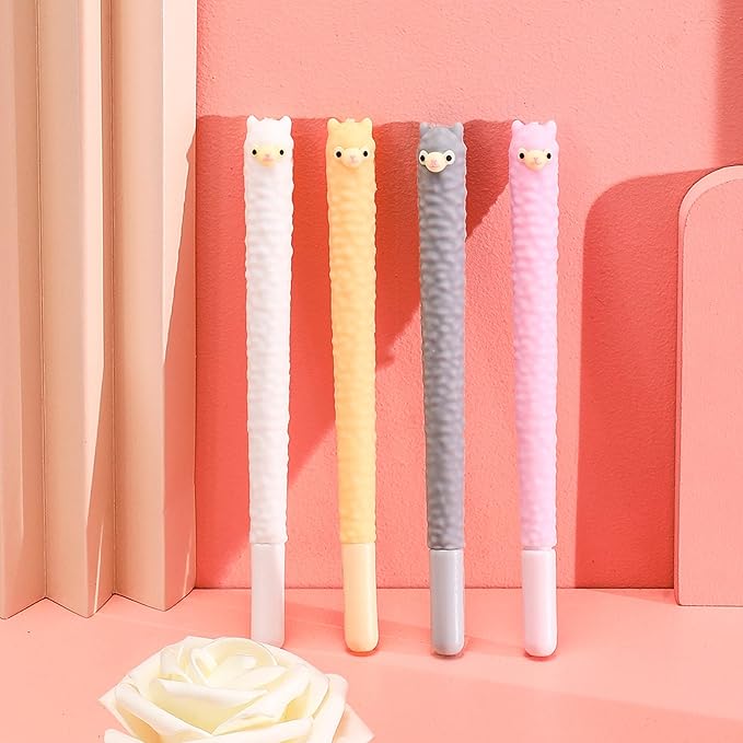 Tenare 20 Pieces Lama Pens Alpaca Gel Ink Pens Kawaii Cute Animal Black 0.5 mm for Kids