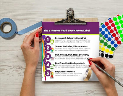 ChromaLabel 3 Inch Round Label Permanent Color Code Dot Stickers, 500 Labels per Roll, Black