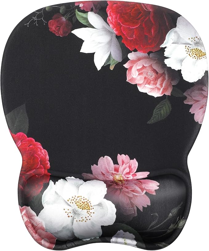 MROCO Ergonomic Mouse Pad with Wrist Support Gel Mouse Pad with Wrist Rest, Comfortable Computer Mouse Pad for Laptop, Pain Relief Mousepad for Office & Home, 9.4 x 8.1 in, Black Flower