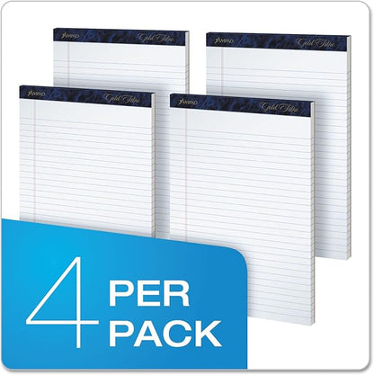 Ampad Gold Fibre Writing Pads, Legal/Wide Rule, Letter Size (8 1/2 in x 11 3/4 in), White, Four 50-Sheet Pads per Pack (20-031)