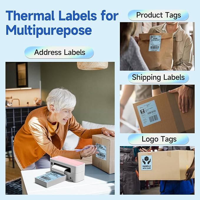 Phomemo 4X6'' Thermal Shipping Label - Pack of 100 4x6 Fan-Fold Label for Shipping Labels, Address, Mail, Product Logo Labels, Commercial Grade, Blue