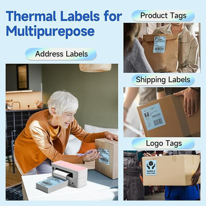 Phomemo 4X6'' Thermal Shipping Label - Pack of 100 4x6 Fan-Fold Label for Shipping Labels, Address, Mail, Product Logo Labels, Commercial Grade, Blue