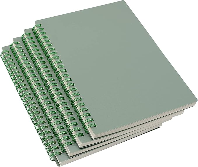 Yansanido Spiral Notebook, 4 Pcs A5 Thick Plastic Dark Green Hardcover 8mm Ruled 80 Sheets -160 Pages Journals for Study and Notes (Ruled-4pcs Dark Green, A5)