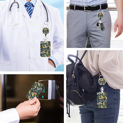 Flowers Badge Holder with Retractable Reel and Breakaway Lanyard，Badge Clips Retractable Heavy Duty Badge Reel，Funny Keychain，ID Holder with Breakaway Lanyard for School Nurse Office Teen