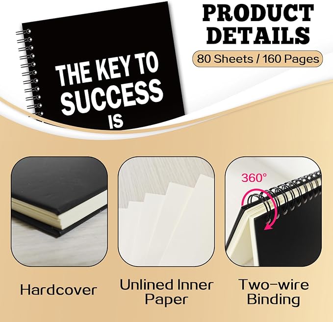 YAZMEEN Inspirational Blank Spiral Notebook（160 Pages） The Key to Success is Action Hardcover Notebook Journal Encouragement Gift Positive Gift Funny Notebook Gift for Women Men Coworker Boss Friend