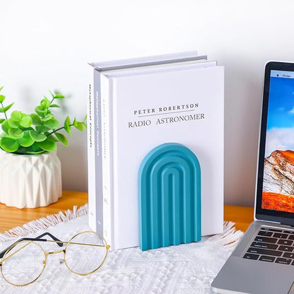 Harloon 4 Pieces Boho Arch Wood Bookends Rainbow Arch Back to School Gift Ideas Non Skid Bookend Decorative Wooden Book Stand Book Stoppers for Books Movies CDs(Bright Color)