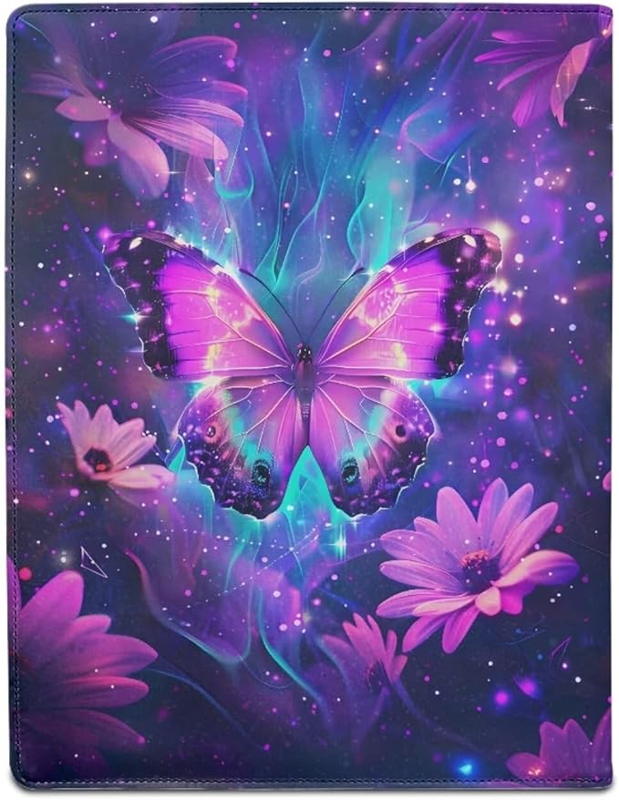 Cozeyat Purple Floral Butterfly Portfolio Binder PU Leather Padfolio Folder Business Document Organizer for Pad Notebook Resume for Women Girls Ladies