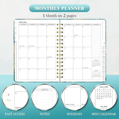 2026 Planner, A5 Weekly and Monthly Planners with Tabs, Spiral Bound Daily Calendar 2026 Planner, Agenda Organizers from Jan. to Dec., Hardcover Habit Tracker Journal 6.18" x 8.5"(Grey Marble)