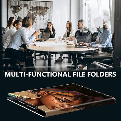 PU Leather Padfolio Clipboard Notepad with Pen Loop and Elastic Strap Interview/Resume Document Organizer for Business School Office,Black African American