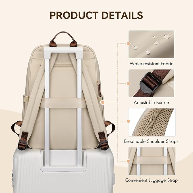 Laptop Backpack for Women Travel Work Commute Casual Daypack Backpack Purse Computer Bags Fit 16 Inch Notebook (Apricot)