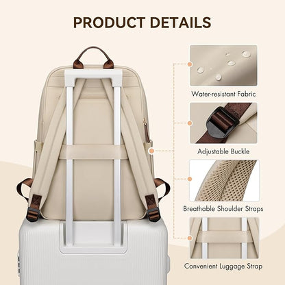 Laptop Backpack for Women Travel Work Commute Casual Daypack Backpack Purse Computer Bags Fit 16 Inch Notebook (Apricot)